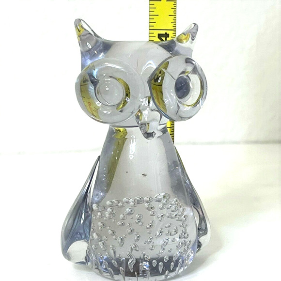 Vintage Clear Glass Owl Paperweight Figurine Controlled Bubble Art Glass 1980s - Picture 7 of 7